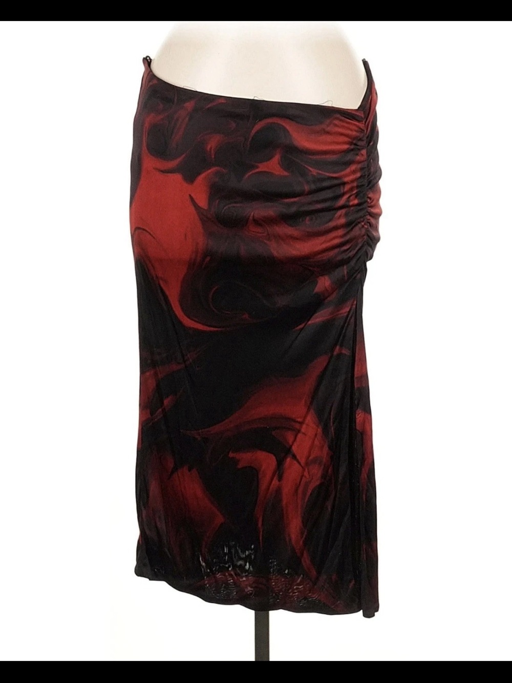 Gucci Red & Black Midi Skirt with Ruched Side